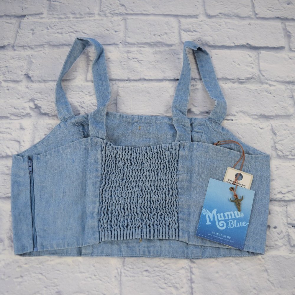 NWT Show Me Your Mumu Adeline Chambray Crop Top M - Picture 4 of 9